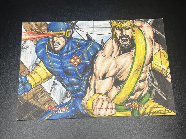 Marvel Greatest Battles Sketch Cards By Mark Marvida Hercules Vs Cyclops