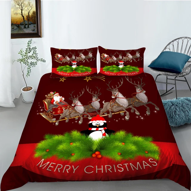 Frohe Weihnachten Pinguin Santa Print Bettbezug Set