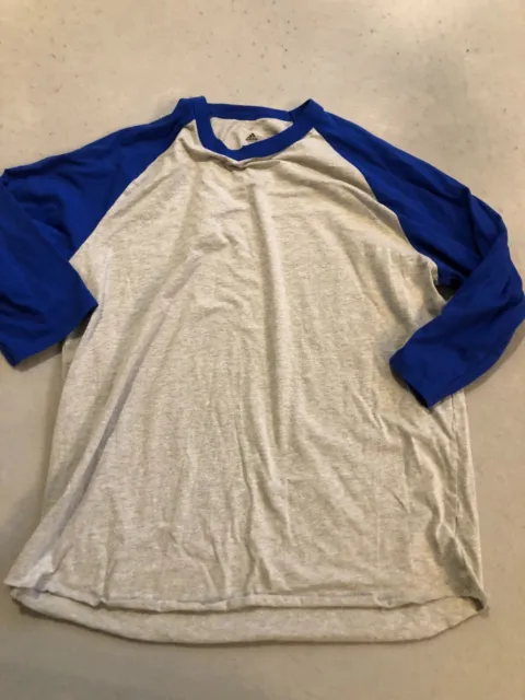 Adidas Shirt Men's Extra Large Raglan Gray/Blue 3/4 Length Tee
