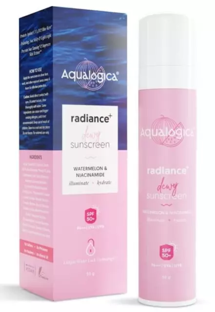 Aqualogica Radiance+ Dewy Sunscreen Cream With Watermelon UV A & B spf 50   50Gm