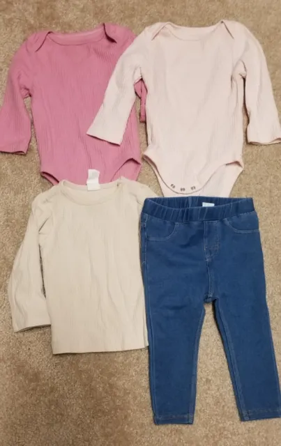 CAT & JACK & H & M Outfit Baby Girl Onsie Jeans Shirt 4 Piece Set/Lot 6-9 MONTHS
