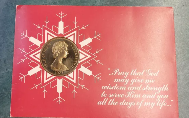 1977 Isle of Man Jubilee ONE CROWN coin in Christmas card