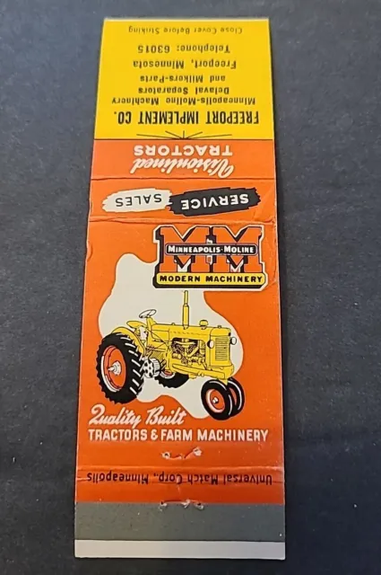 Minneapolis Moline Tractors & Farm Equip Co- Freeport, Minn. Matchbook Cover