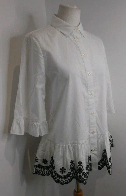 Camicia Kate Spade Broome nuova con etichette manica corta taglio da lavoro top ricamato arricciata piccola