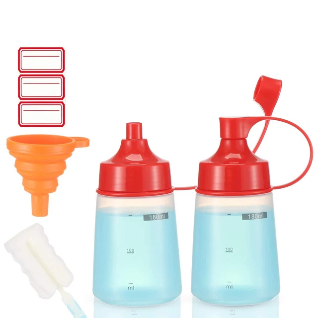 2 Pack 180ml Clear, Condiment Squeeze Bottle Wide Mouth, BPA Free-Food Grade