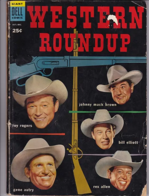 WESTERN ROUNDUP # 8 (DELL) ROY ROGERS - GENE AUTRY - WILD BILL ELLIOTT - 100 pgs