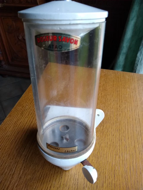 ANCIEN DISTRIBUTEUR À Savon Mural Vintage en Verre & Métal EUR 35,00