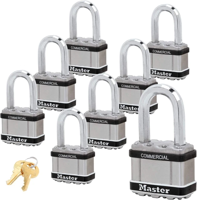 Master Lock M5KALFSTS Laminated Padlock Keyed Alike, 8 Pack Set