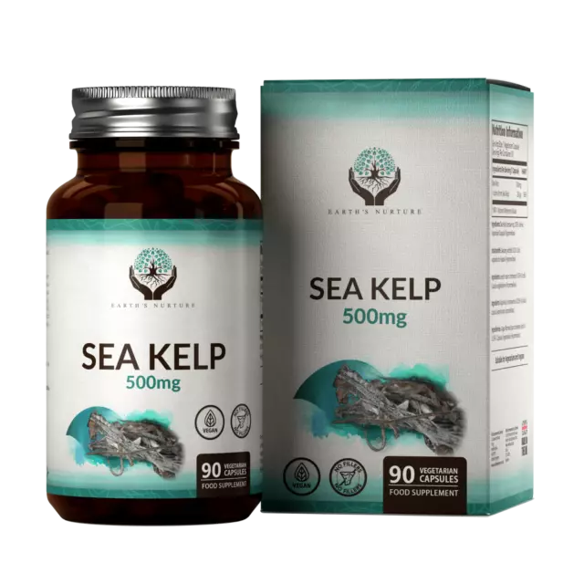 Algas Marinas 500mg | 90 Cápsulas Kelp de Tiroides, Cabello y la Piel