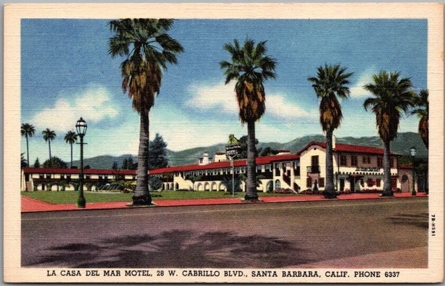 Santa Barbara Calif. Postcard LA CASA DEL MAR MOTEL Cabrillo Blvd. Linen c1947