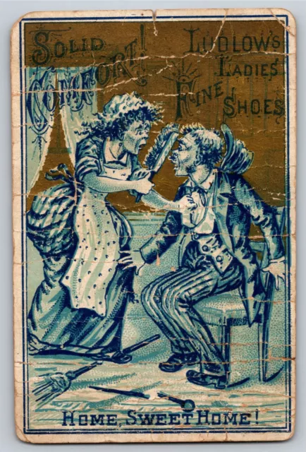 M. Myers & Son Polo, ILL Ladies' Shoes Victorian Trade Card - Couple Arguing