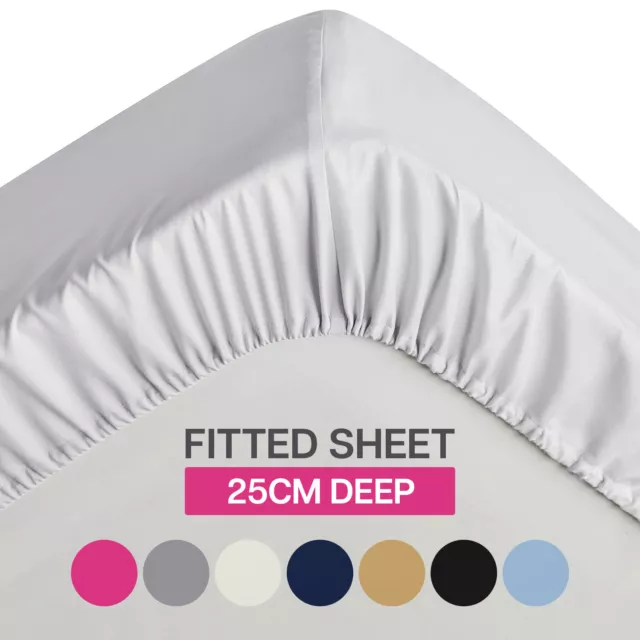 Extra Deep 25 cm Full Fitted Sheet Bed Sheets Single Double King Super King Size