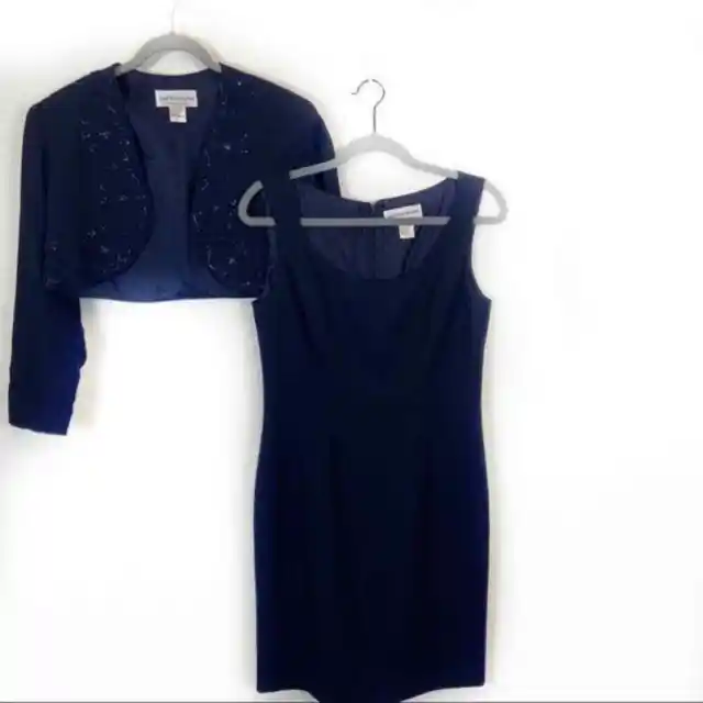 Sheath Dress Bolero Jacket Vtg Morton Myles for the Warrens Women's Navy  Size 8