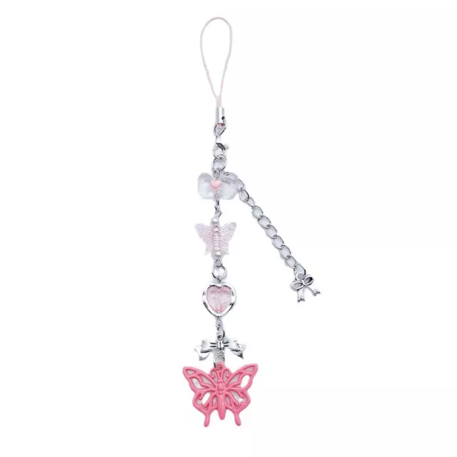 Pink Butterfly Phone Charms Pendant Cute Key Chain Lovely Strap Lanyard Keyring