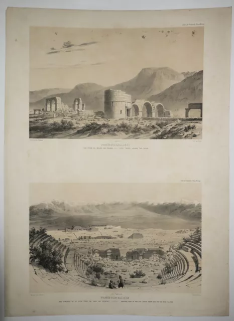 TURQUIE-VUES de "PAMBOUKKALESI (Pamukkale)".19ème. Deux lithographies.