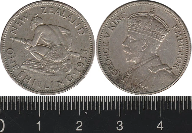New Zealand: 1933 One Shilling KGV silver 1/- First year of issue