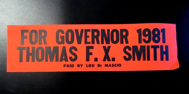 Thomas F.X. Smith for New Jersey Governor Bumper sticker 1981 Jersey City NJ