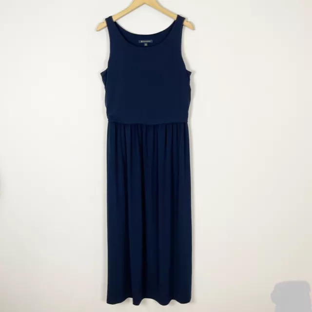 BROOKS BROTHERS Size LARGE Navy Blue Sleeveless MAXI DRESS Stretch Knit Women’s