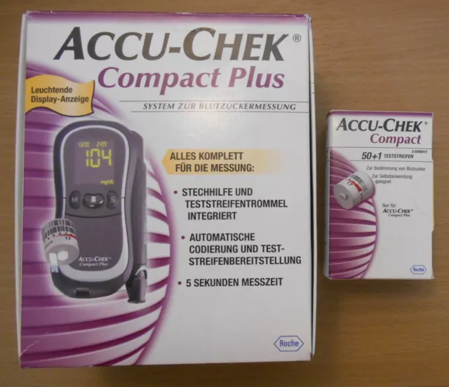 Accu Chek Compact Plus GT Messgerät – mg/dL - mit Teststreifen und Stechhilfe -