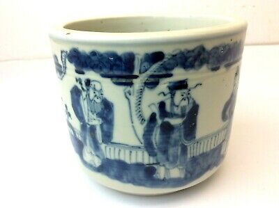 Chinese China White and Blue Brush Holder? Porcelain Ming? Qing? Old Crock Asian