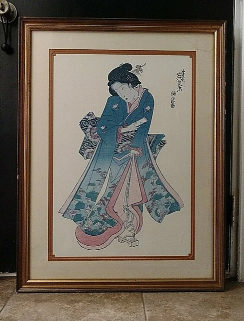 RARE LARGE Chinese ANTIQUE Hand Painted Watercolor Early 1900's 26" x 38" SIGNED