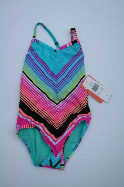 Roxy Little Girls 4 1 Pc Cross Over Pink Blue White Stripe Swimsuit NWT