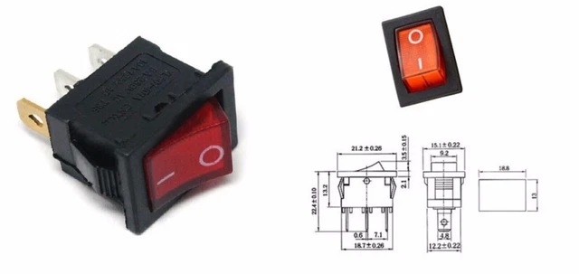 Kit 5Pz Interruttore Con Led Rosso Unipolare A Bilanciere  On/Off 6A 250V 3 Pin