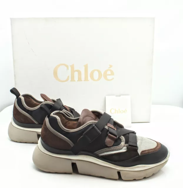 Chloé Sonnie Low-Top Sneakers Size 37 Black/Brown Combo #858