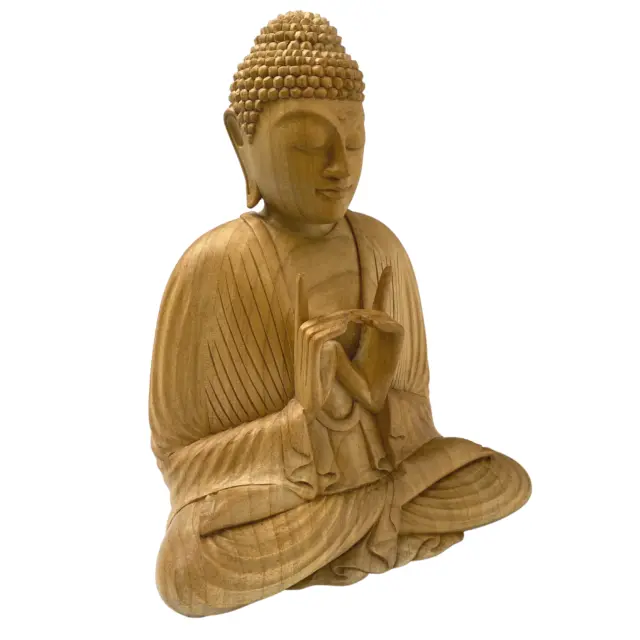 Buddha Wishing Jewel Sculpture Manidhara Mudra Hand Carved Wood Statue Bali Art