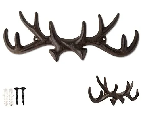 Comfify Vintage Cast Iron Deer Antlers Wall Mounted Hooks | Antique Finish Me...