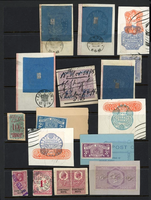 GB QV KGV Stamps 1842-1930 Revenues inc QV £2 Audit KGV 10/- Contract ...