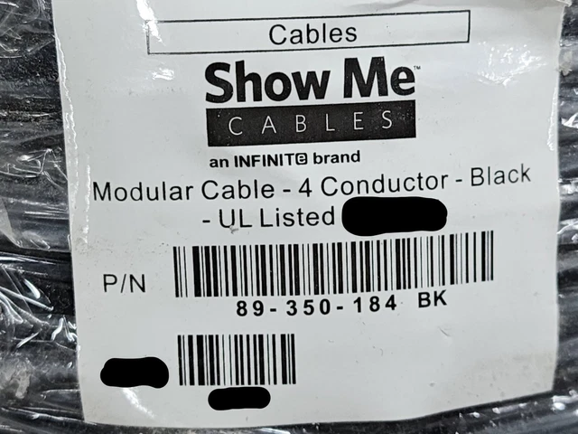 SHOW ME CABLES 89-350-184 BK 26/4C Flat Modular Telecom Line Cord Black ...