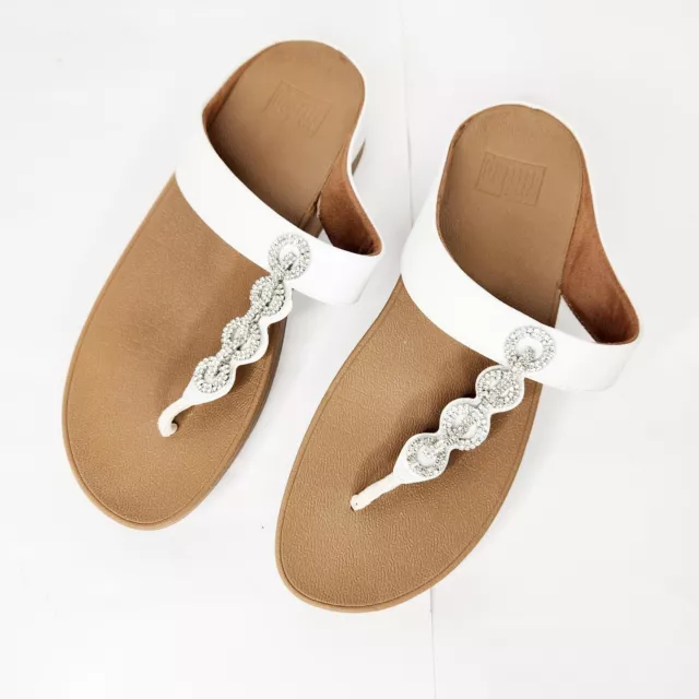 FitFlop Fino Sparkle White Jewel Rhinestones Toe Post Sandals Women's 10 EUC