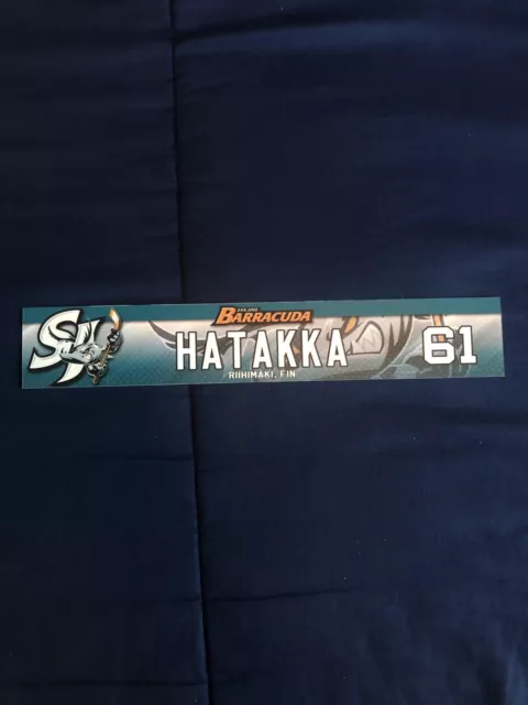 Santeri Hatakka Game Used Locker Name Plate - San Jose Sharks Barracuda