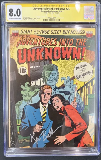 Adventures Into The Unknown #25 CGC 8.0 Signed Ken Bald  Pre-Code Horror ACG