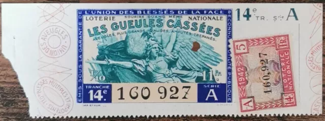 Billet de loterie nationale 1942 14e tranche série A - Gueules Cassées  1/10