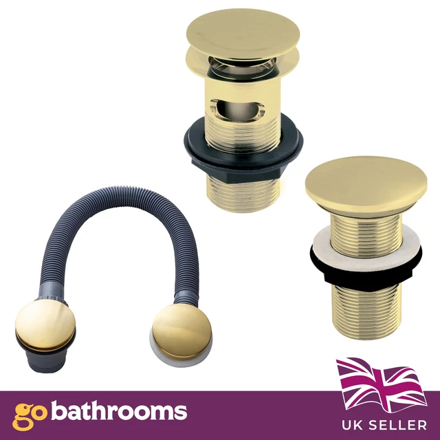 BATHROOM BATH PLUG Gold Pop Up Sink Basin Waste Slotted Unslotted Click