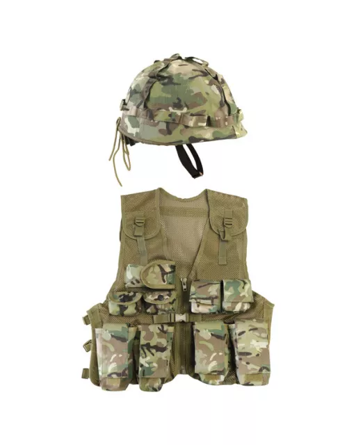 Kids Assault Vest & Helmet Boys Army Soldier Costume Outfit Fancy Dress Btp Camo