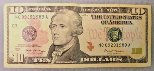 Us $10 Ten Dollar (True Birthday Note) (Nc09291989 A) Series 1989
