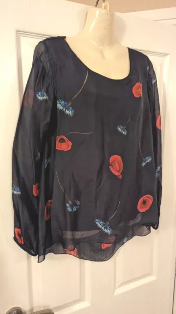 Ladies Beautiful Blue Floral Top Size 12
