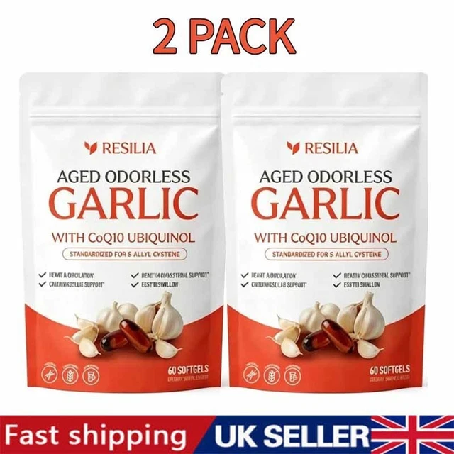 2 X RESILIA Garlic Extract 600mg Softgels (60 Count) – Odorless Aged ...