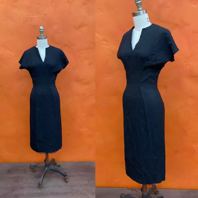 Vintage Pat Hartley 1950s Black Wiggle Dress *Gothabilly Dark Pinup Rockabilly