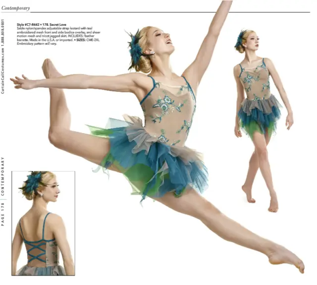 Secret Love Blue Green Lyrical Contemporary Dance Dress Costume Curtain Call CME