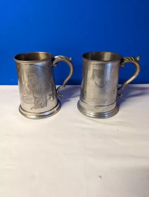 Pair Of Vintage Pewter Tankards