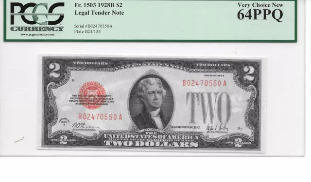 Fr. 1503 1928B $2 Red Seal Legal Tender Note PCGS 64 PPQ Very Choice New
