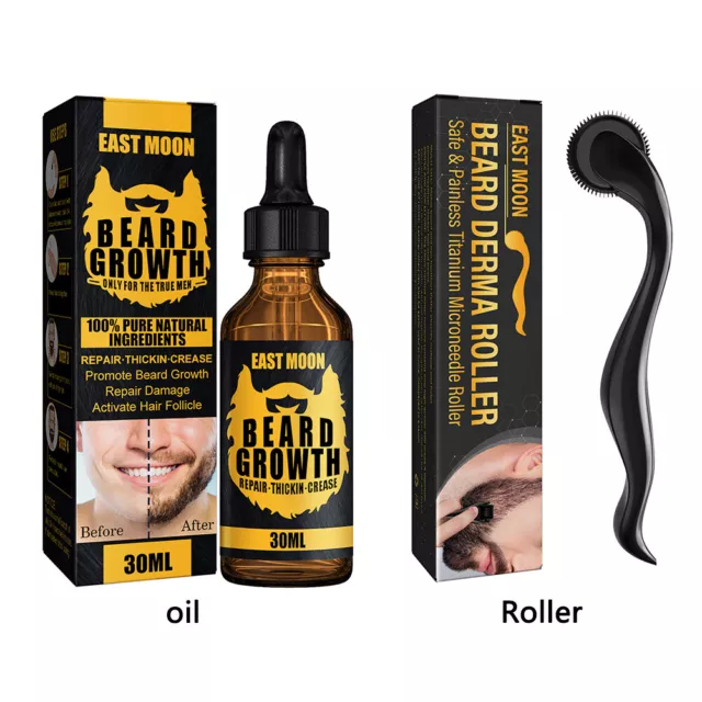 Natural Beard Essential Oil Anti Hair Loss Mustache Derma Roller Face Care Tools 2