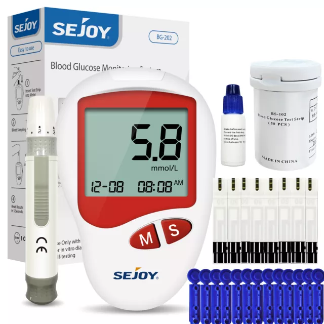 SEJOY Misuratore di Glicemia Diabete Test Kit Glucosio nel Sangue con 50 Strisce