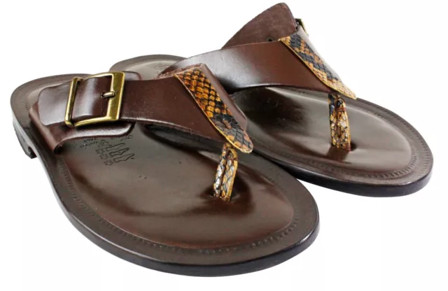 Leather Italian Sandals Mens Brown Genuine Leather Flip All Flops Handmade Alpha 2