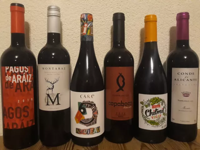 (6,67€ /1L) 6 Fl. Spanien Rotwein Probierpaket Carinena, Navarra, Jumilla, Rioja