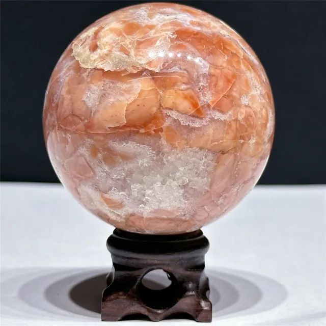 0.8LB 64MM Pretty Natural Pink Agate Sphere Ball Quartz Crystal Healing+Stand